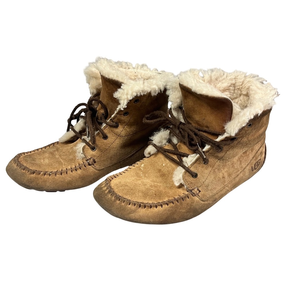 UGG Chickaree Chestnut Suede Shearling Lace Up Moccasin Boots Womens Size 6 Shoe